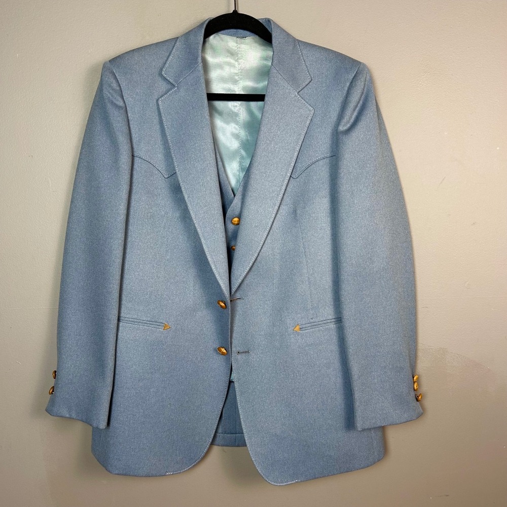 VTG Fioravanti Western Blazer Vest Set Mens 44 Blue Union 70s Kitsch Gentleman